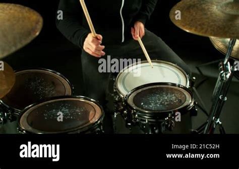 Drumsticks Beat The Cymbal Drumming Slow Motion Stock Video Footage