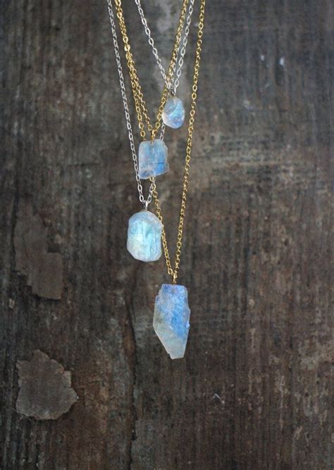 Moonstone Crystal Necklace June Birthstone Raw Stone Necklace Gifts