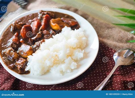 Delicious Traditional Japanese Style Beef Curry Rice on the Table Stock ...