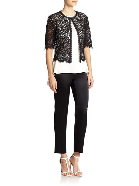 Lyst St John Cropped Lace Cardigan In Black