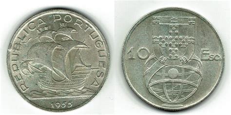 10 Escudos 1955 Portugal 5 Escudos Kursmünze Segelschiff Erhaltung