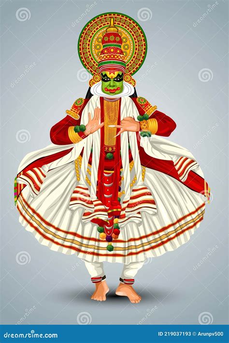 Kerala Traditional Performance Kathakali Outline Drawing Vector