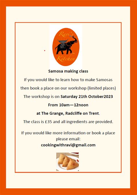 Samosa Making Class Saturday St October Am Pm The Grange