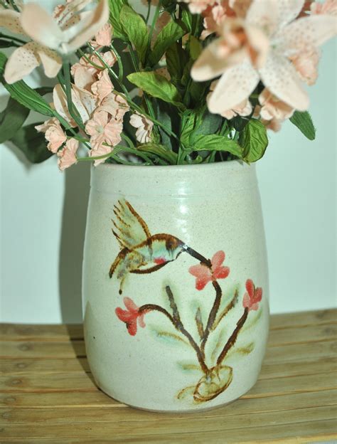 Hummingbird Vase Hummingbird In Flowers Stoneware Pottery Etsy