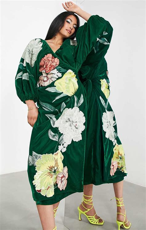 Rent Asos Edition Velvet Wrap Midi Dress In Large Bloom Floral