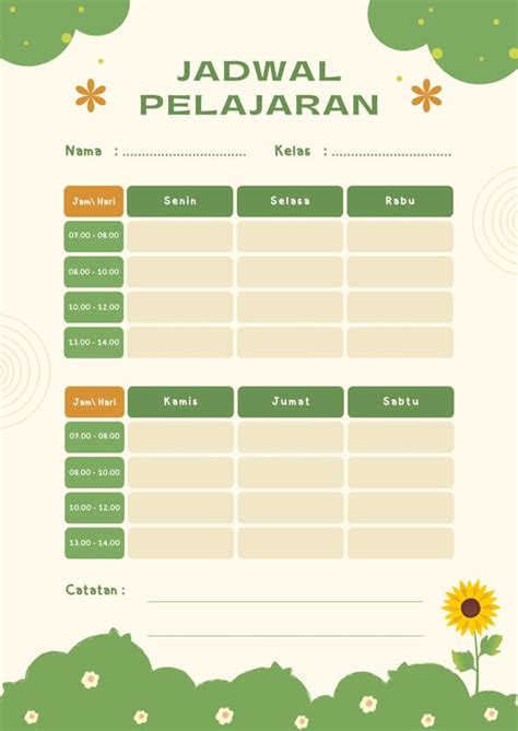 Gratis Desain Contoh Jadwal Pelajaran Canva