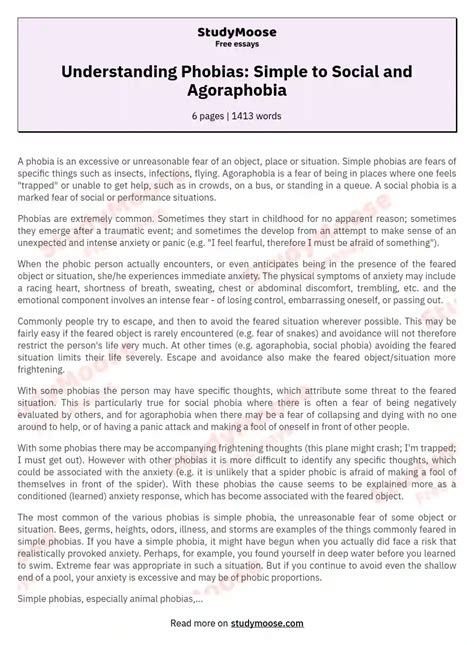 Understanding Phobias Simple To Social And Agoraphobia Free Essay Example