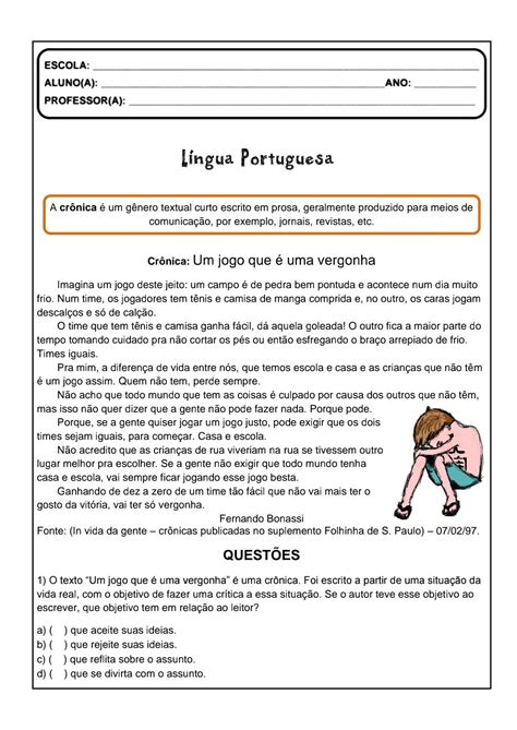 Simulado De Portugues 7 Ano Interpretação De Texto Com Gabarito