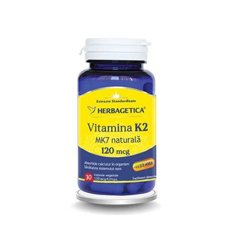 Herbagetica Vitamina K2 MK7 naturală 120 mcg 30 capsule vegetale