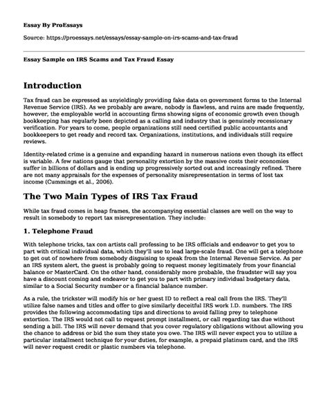 Essay Sample On IRS Scams And Tax Fraud Free Essay Term Paper