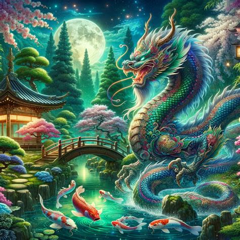 Traditional Japanese Water Dragon Fantasy Scene Ai Art Generator