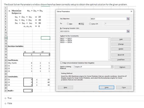 Solved The Excel Solver Parameters Window Shown Here Has