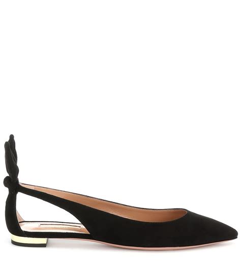 Bow Tie Suede Ballet Flats In Black Aquazzura Mytheresa Suede