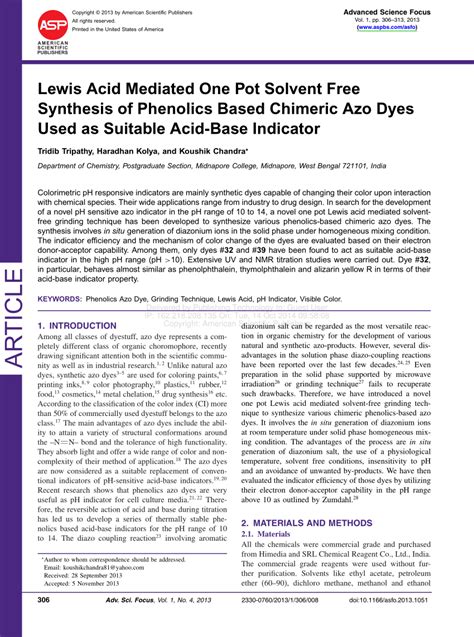 PDF Lewis Acid Mediated One Pot Solvent Free Synthesis Of Phenolics