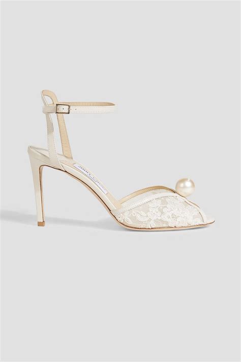 Jimmy Choo Sacora Faux Pearl Embellished Corded Lace Sandals The