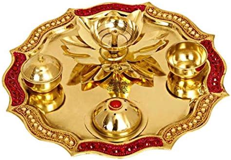 Chhariya Crafts Metal Pooja Thali With Diya For Home And Office Temple