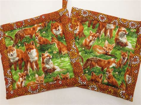 Fox And Deer Large Potholders Set Fox Hot Pad Fox Gift Set Fox Lovers Gift Deer Potholders