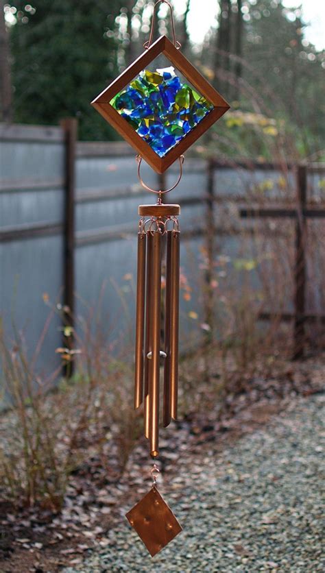 Wind Chimes Sea Glass Large Copper Chimes Beach Glass Stained Glass Outdoor Windchime By