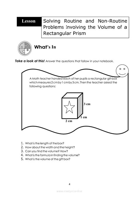 Mathematics Quarter 4 Module 4 Solving Routine And Non Routine Problems Involving The Volume