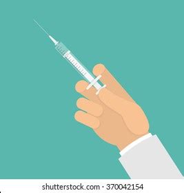 Hand Holding Showing Medical Syringe Flat Stock Vector Royalty Free