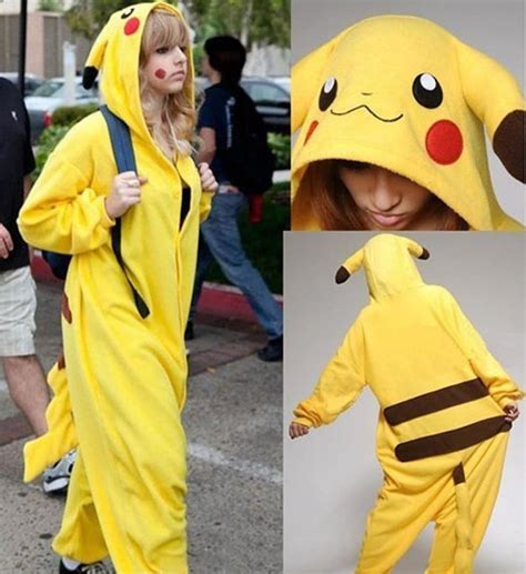 Anime Unisex Pajama Pikachu Cosplay Onesie Yellow Costume Etsy