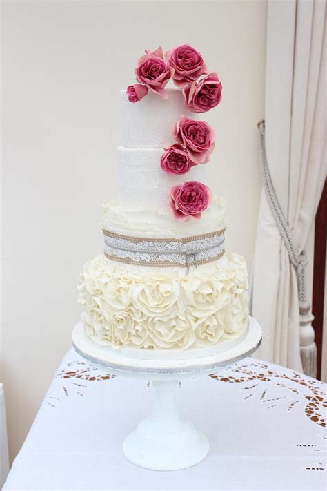 Sugar Burlap Lace And Ruffles Decorated Cake By Nadya Cakesdecor