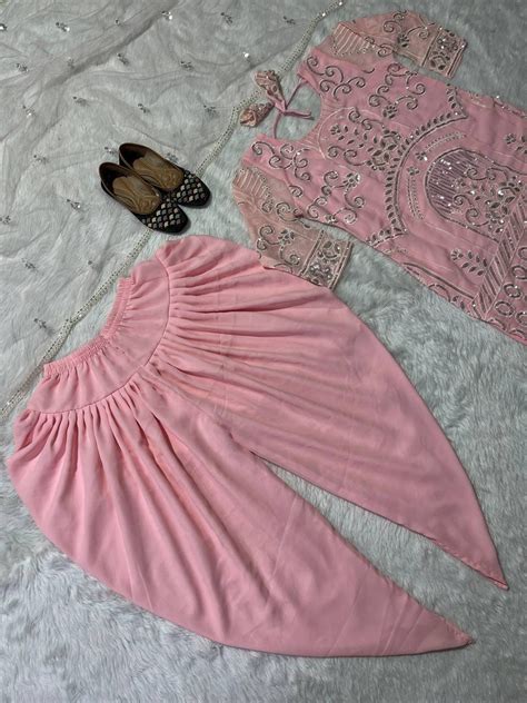 Pink Punjabi Dhoti Salwar Kameez With Heavy Embroidery Work For Women