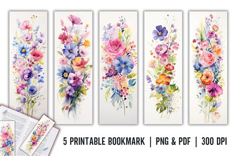 Watercolor Flowers Bookmark Printable Graphic By Babydell Art