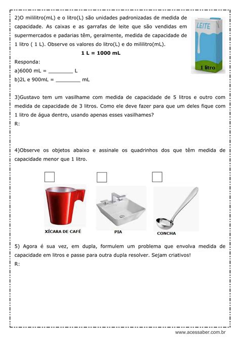 Atividade de matemática Estatística e medida de capacidade 4º ano