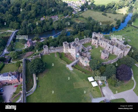 Aerial View Of Ludlow Castle Shropshire Stock Photo Alamy