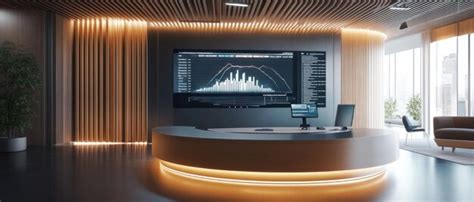 Modern Office Interior with Wooden Wall Panels and Financial Data Display | Premium AI-generated ...