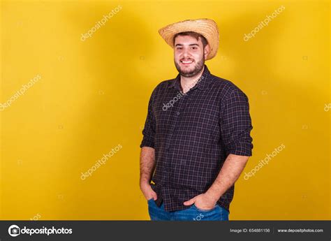 Man Wearing Typical Clothes Festa Junina Feast Arrai Joo Hands Stock