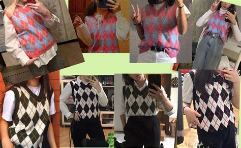 Argyle Sweater Vest Women Y2k Plaid Knitted Streetwear Preppy Style V