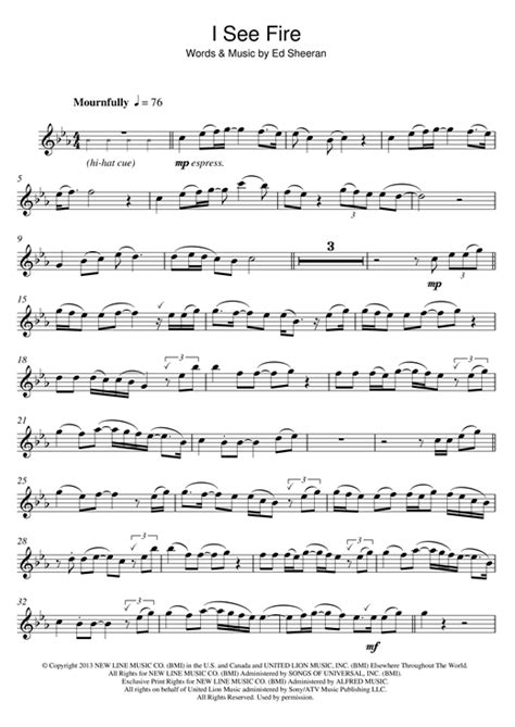 I See Fire From The Hobbit Sheet Music By Ed Sheeran Flute 120131