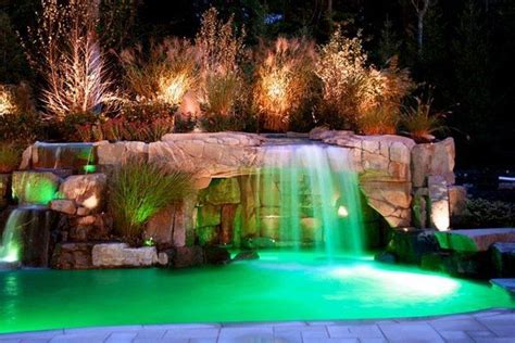 pool waterfall lighting ideas