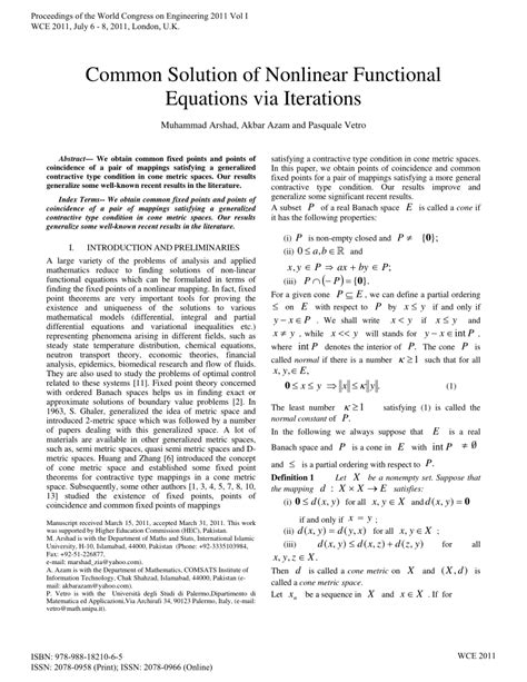 PDF Common Solution Of Nonlinear Functional Equations Via Iterations