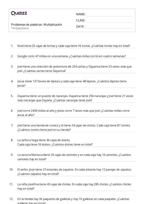 Problemas De Varios Pasos Hojas De Trabajo Para Grado En Quizizz