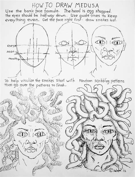 How To Draw Medusa Face With Snakes Worksheet Medusa Art Medusa