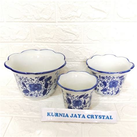 Jual Pot Tanam Tanaman Pot Tanaman Keramik Biru Putih Diameter 10cm