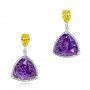 Custom Amethyst Yellow And White Diamond Halo Earrings