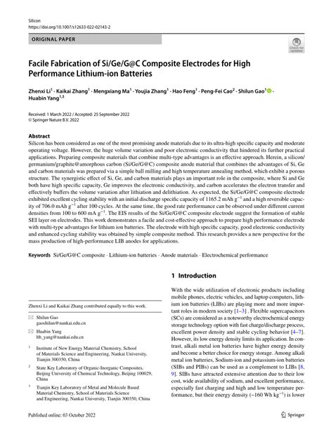 PDF Facile Fabrication Of Si Ge G C Composite Electrodes For High