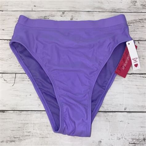 Xhilaration Bikini Bottom Womens Small Purple Solid Swim High Leg High