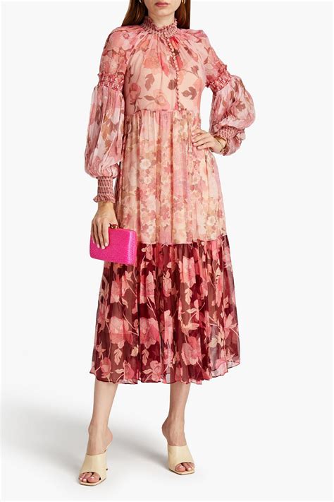 Zimmermann Floral Print Silk Crepon Midi Dress In Pink ModeSens