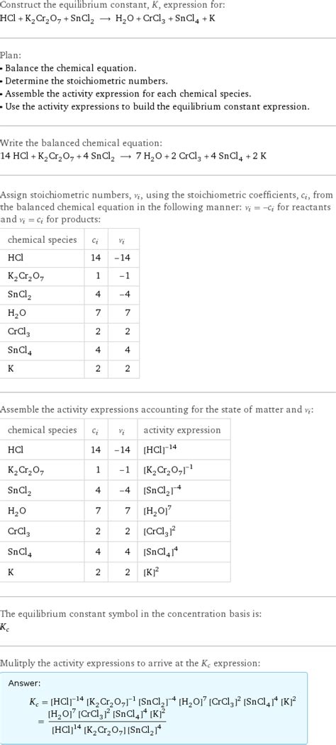 HCl K2Cr2O7 SnCl2 H2O CrCl3 SnCl4 K