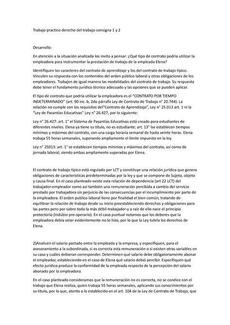 Trabajo Practico Derecho Del Trabajo Consigna 1 Y 2 Vinculen Su