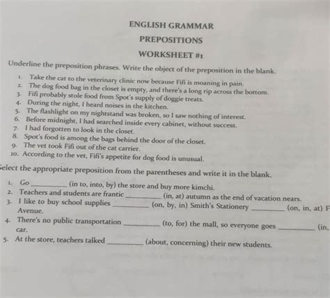 English Grammar Prepositions Worksheet I Underline The Preposition Phra