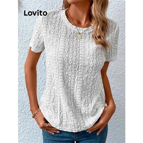 Lovito Camiseta Casual Recorte Liso Para Mulheres Lnl Branco