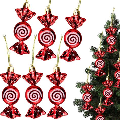 Christmas Candy Ornaments 6 Pcs Hanging Glitter Candy Cane Ornaments For Christmas