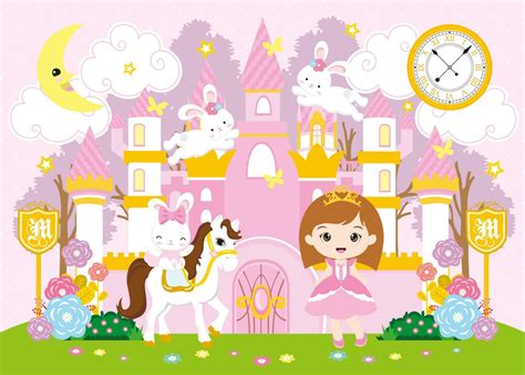 pink castle and cute little princess 10789865 Vector Art at Vecteezy