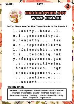 Grandmother Day Word Search By The Teaching Paradise Tpt